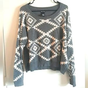 Wetseal: Gray Knit Sweater Top Grey Tribal Soft Cotton Boho Winter